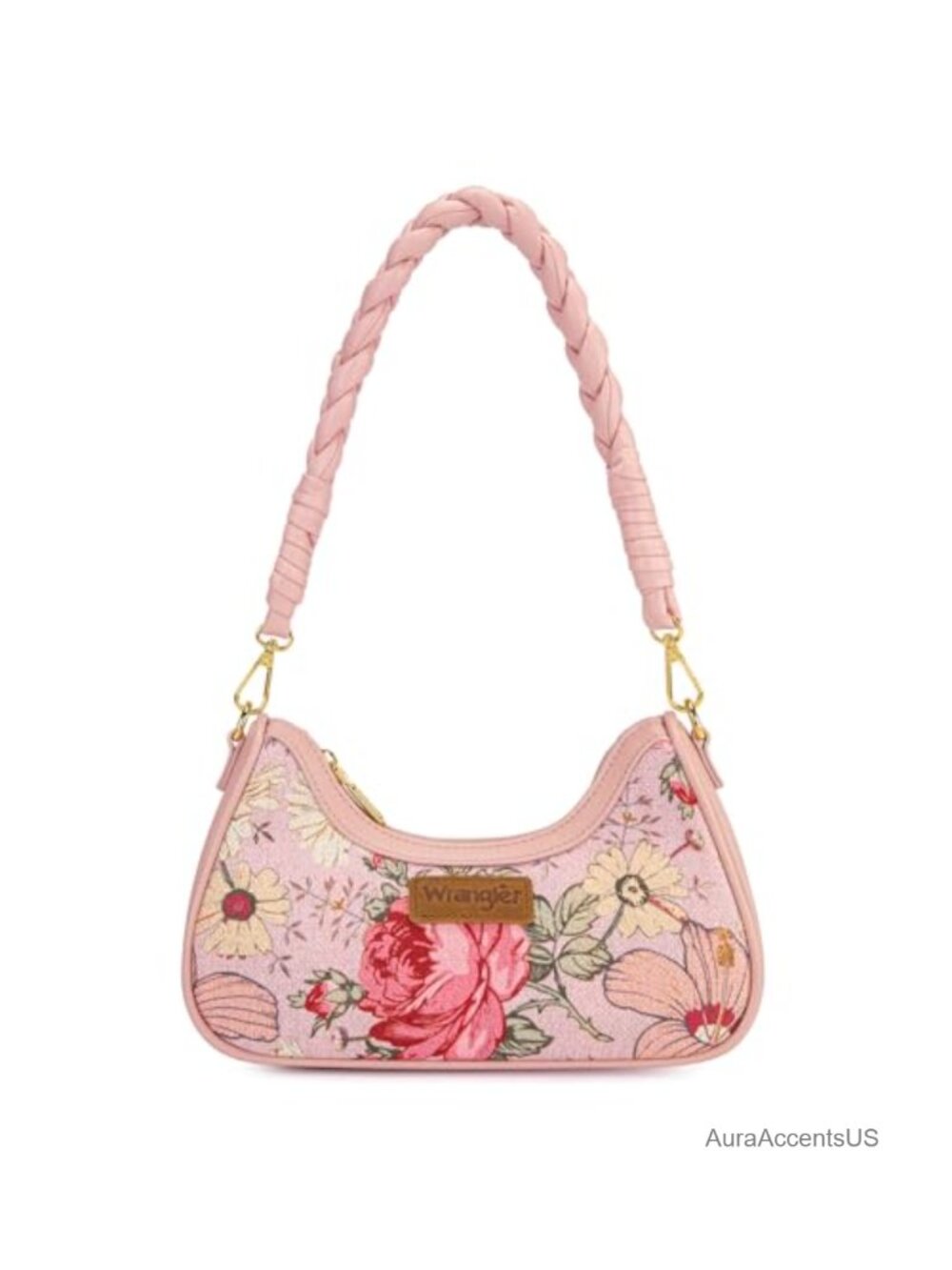 Womens Floral Canvas Hobo Shoulder Bag, Braided Handle Purse Crescent Design